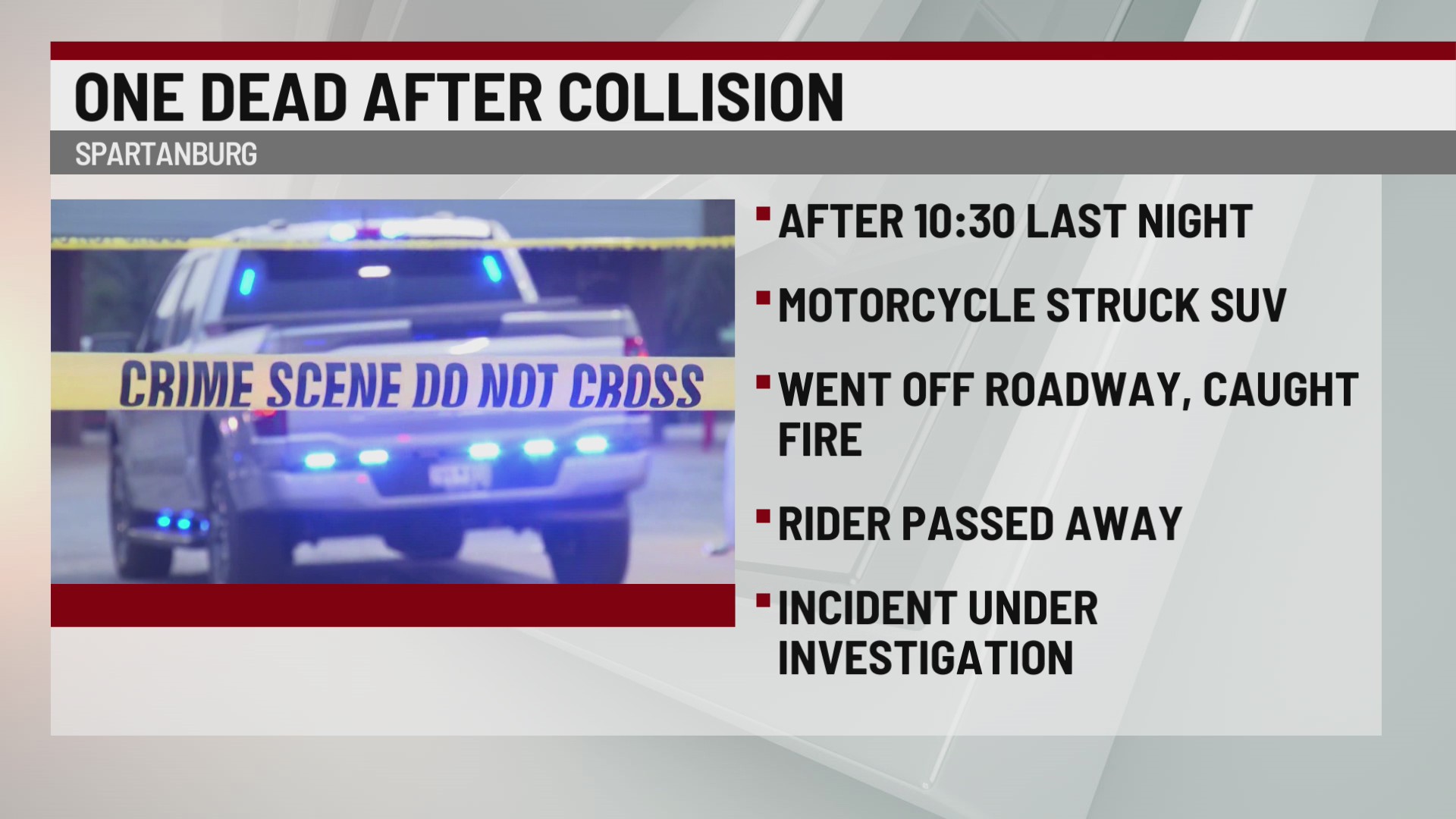 Motorcyclist killed in fiery crash in Spartanburg Co. – WSPA 7NEWS