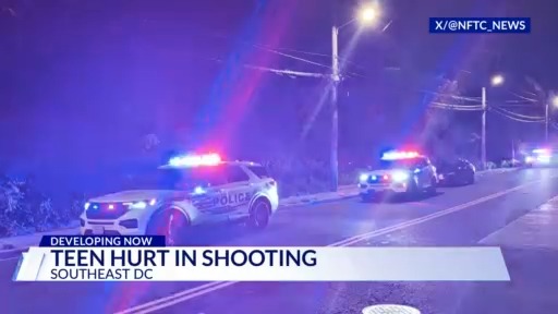 Teen boy taken to hospital after shooting in Southeast DC; police cars lined street late Monday night