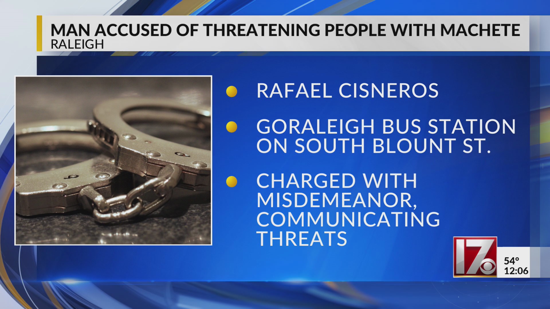 Man accused of threatening people with machete in Raleigh – CBS17.com