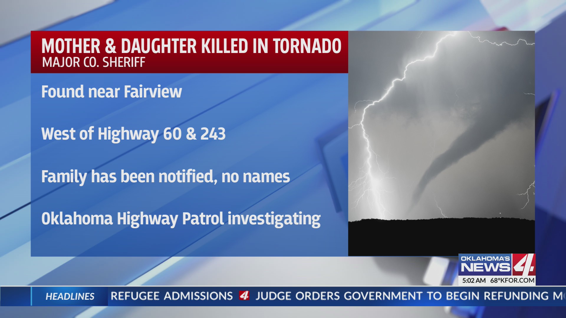 Mother and daughter killed in Major County tornado – KFOR.com Oklahoma City