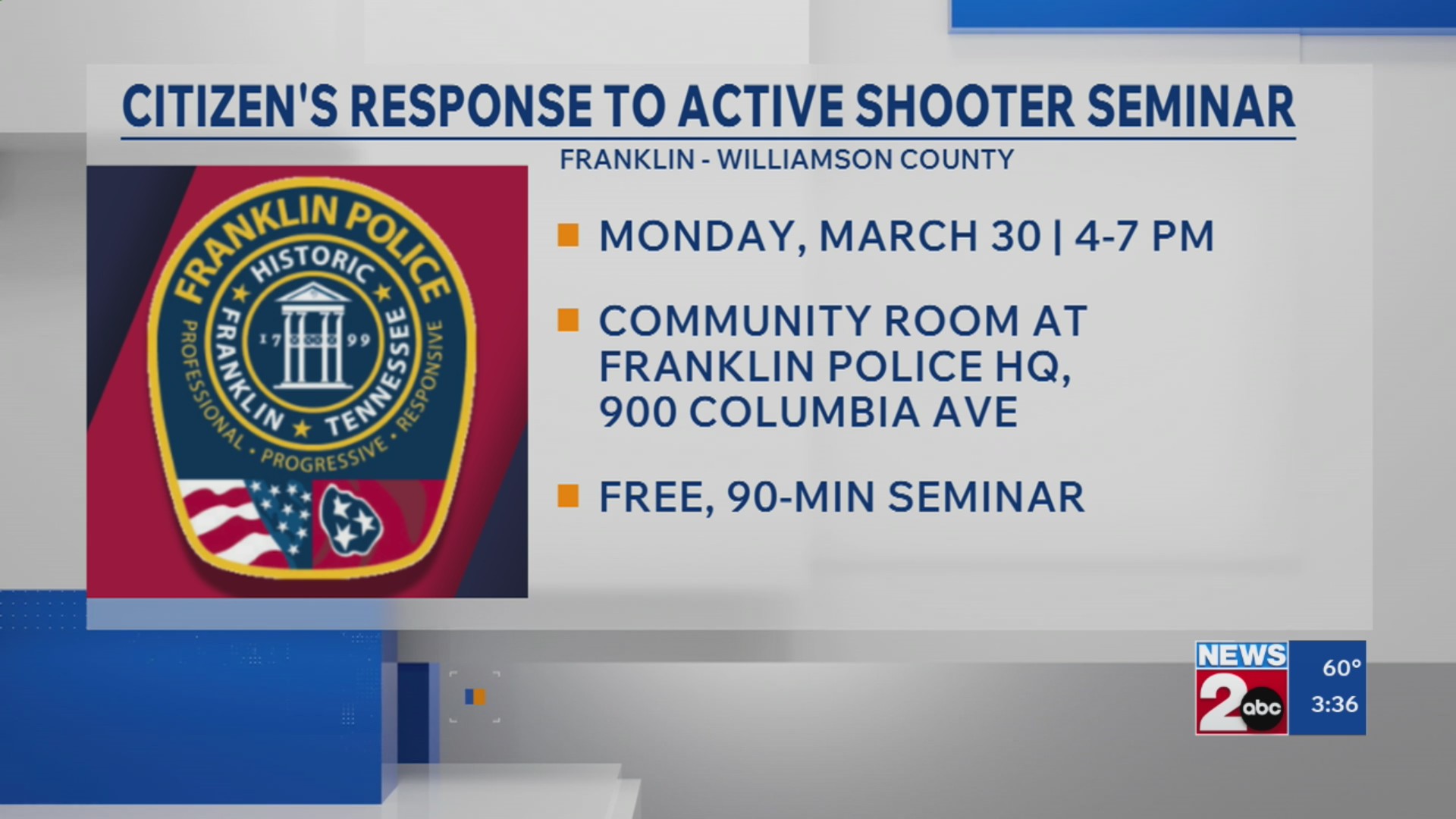 Franklin police hosting active shooter response seminar – WKRN News 2