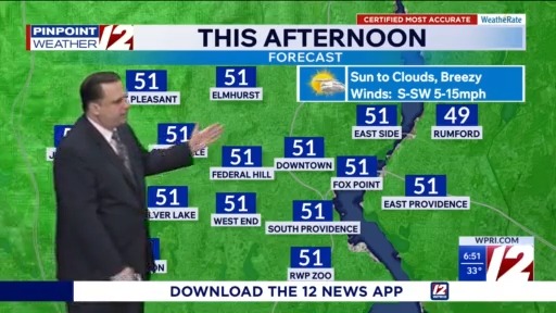 WPRI 12 Weather Forecast for 3/30/26: Sun to late clouds today. – WPRI.com