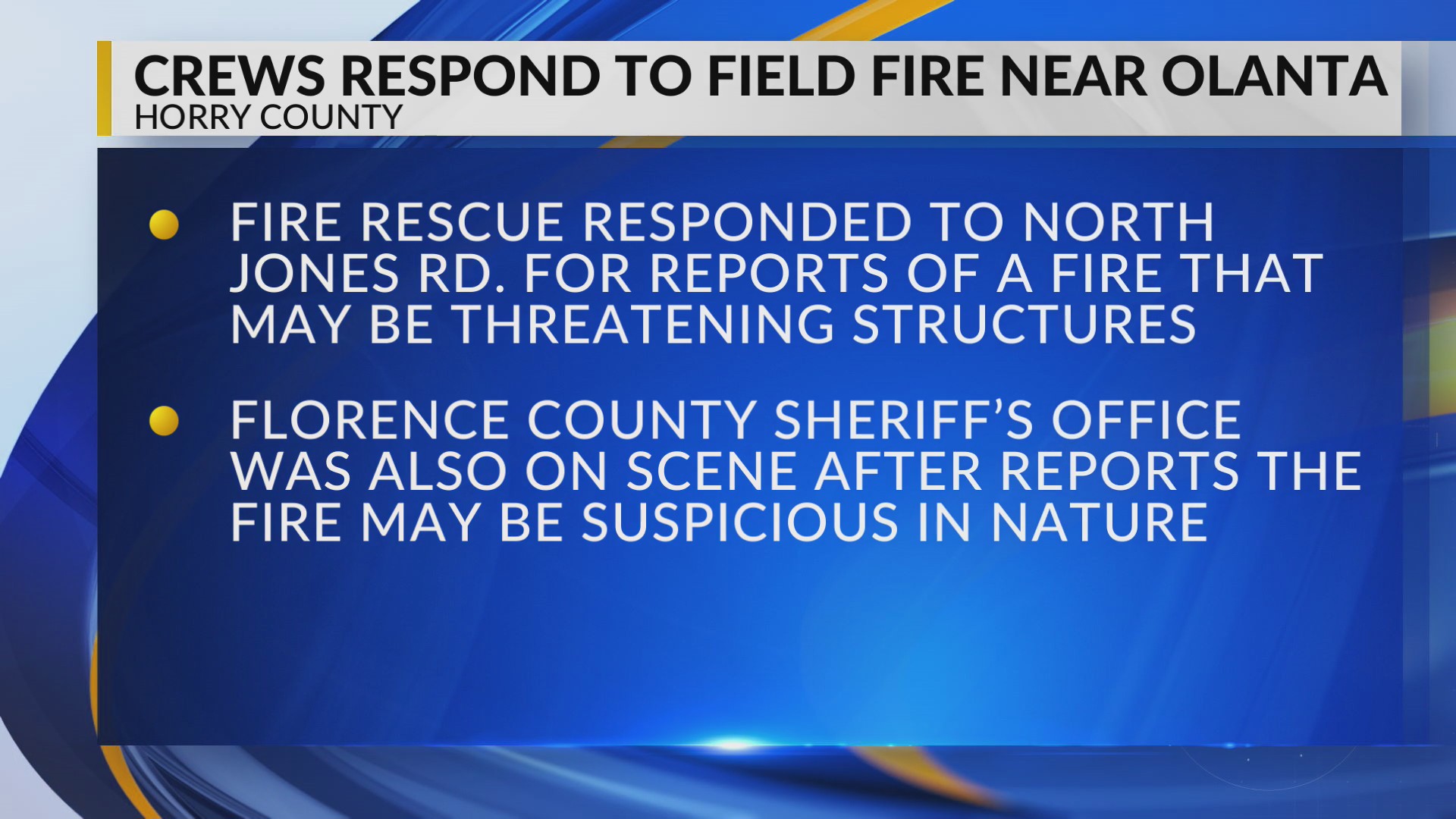 Florence County crews respond to field fire near Olanta – WBTW