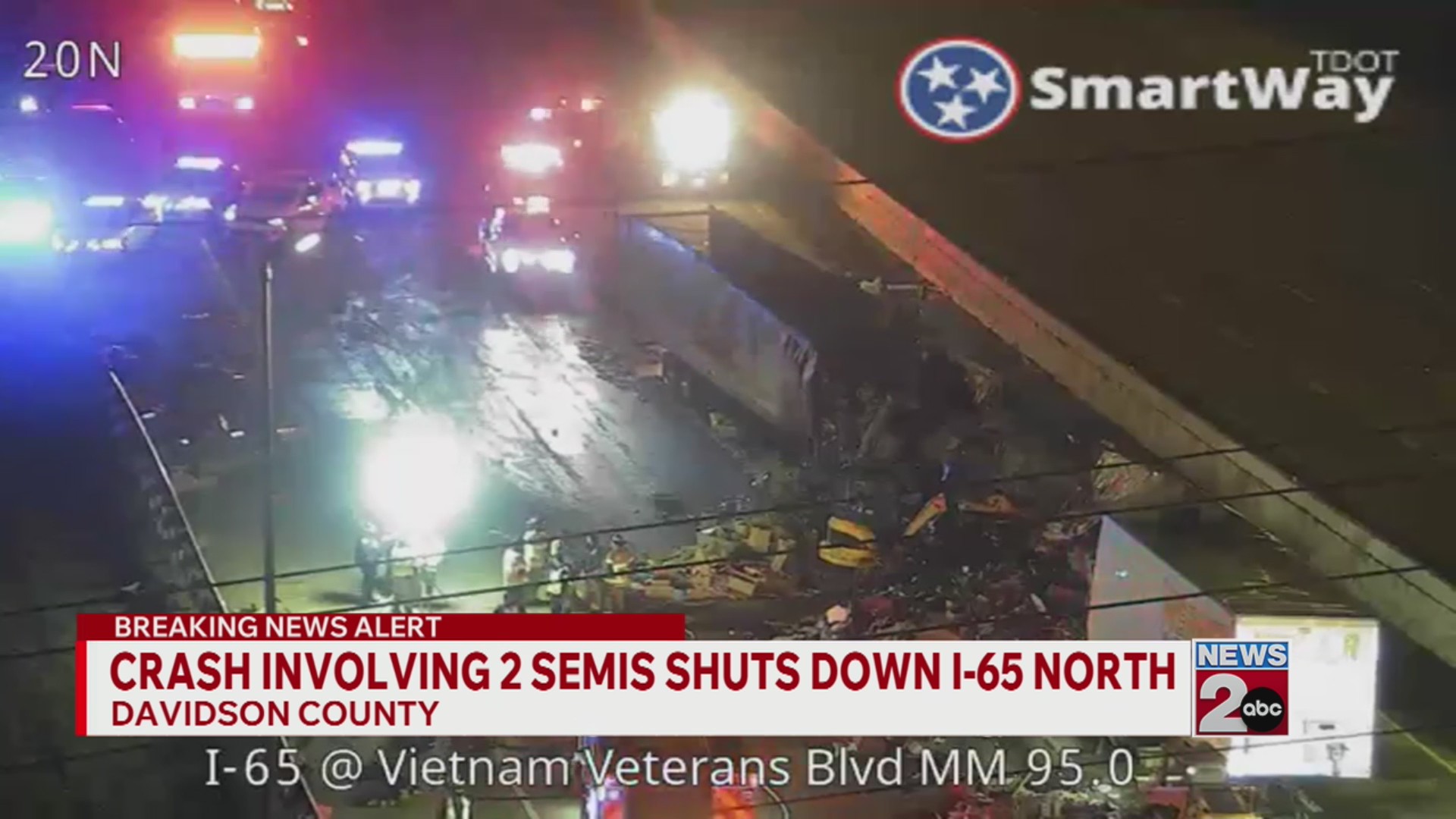Crash involving 2 semi-trucks shuts down I-65 – WKRN News 2