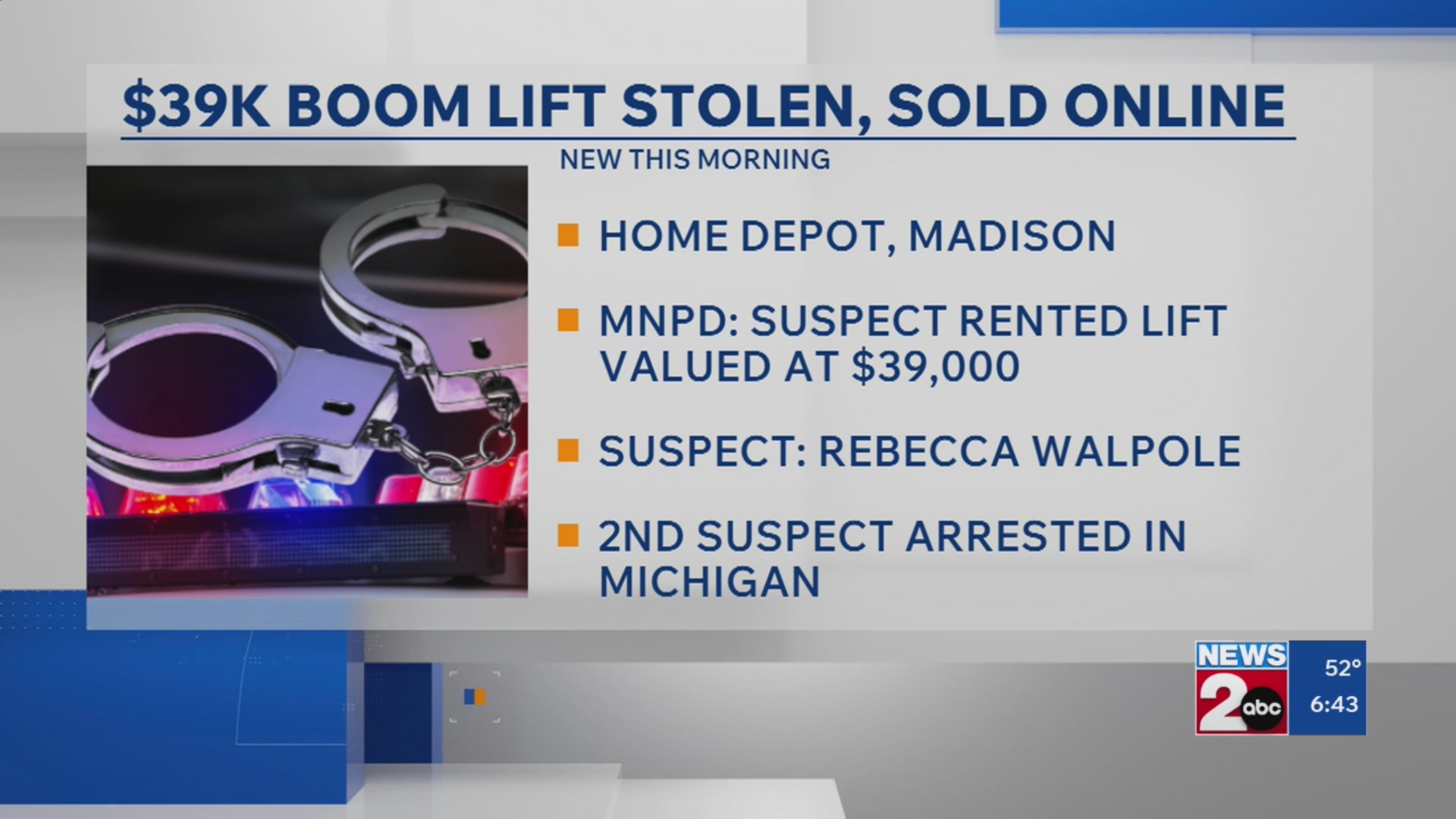 $39K Home Depot Boom Lift sold on Facebook Marketplace, police say