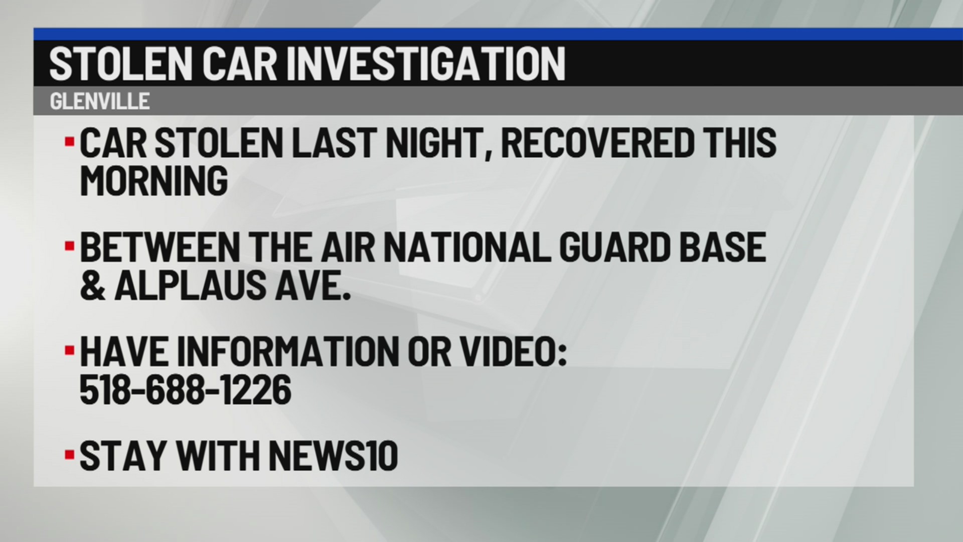 Stolen car investigation underway in Glenville – NEWS10 ABC