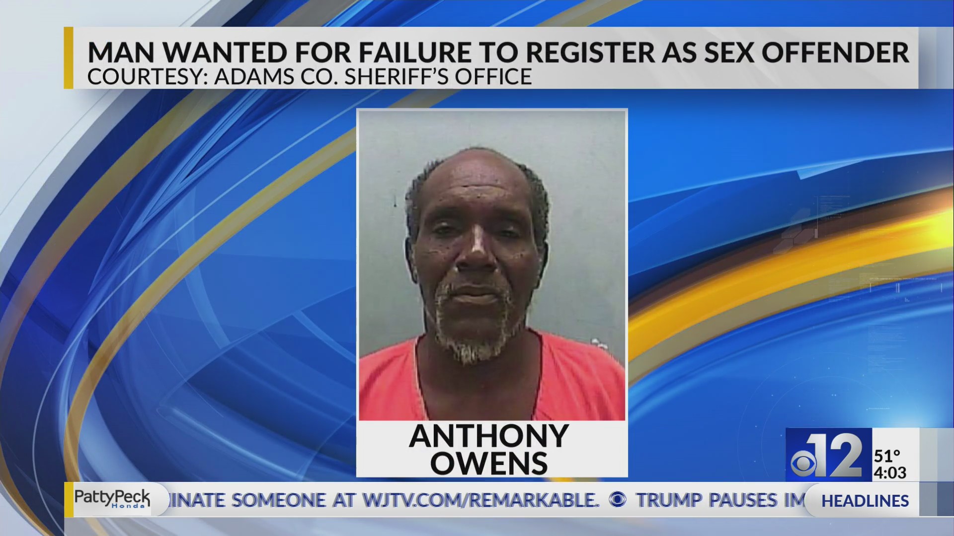 Man wanted in Adams County for failure to register as sex offender – WJTV