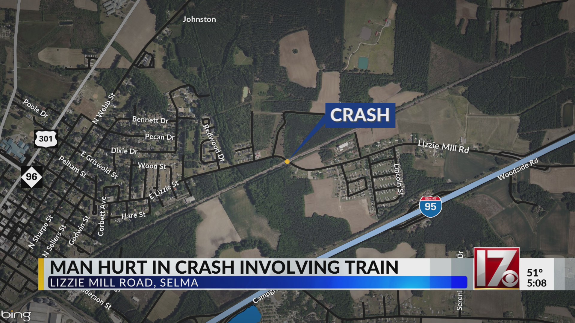 Man hurt in Selma crash involving train – CBS17.com