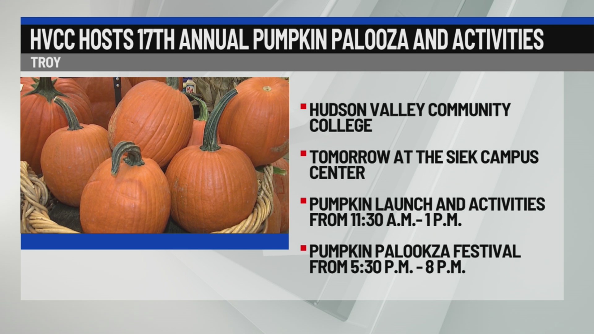 Hudson Valley Community College to host 17th Annual Pumpkin Palooza ...