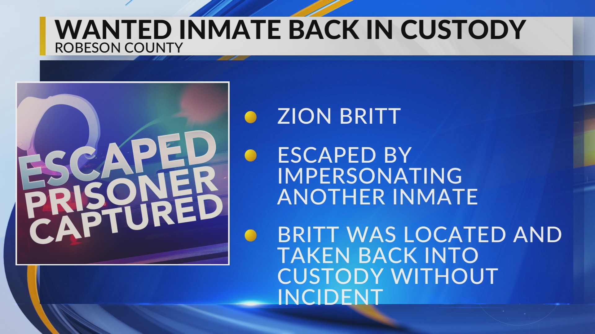 Escaped Robeson County murder suspect back in custody, faces additional ...