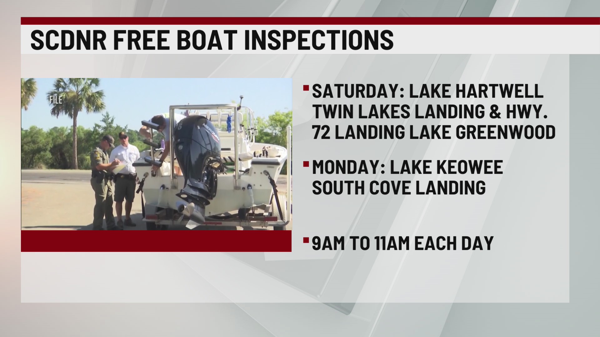 SCDNR offering free boat inspections Memorial Day weekend – WSPA 7NEWS