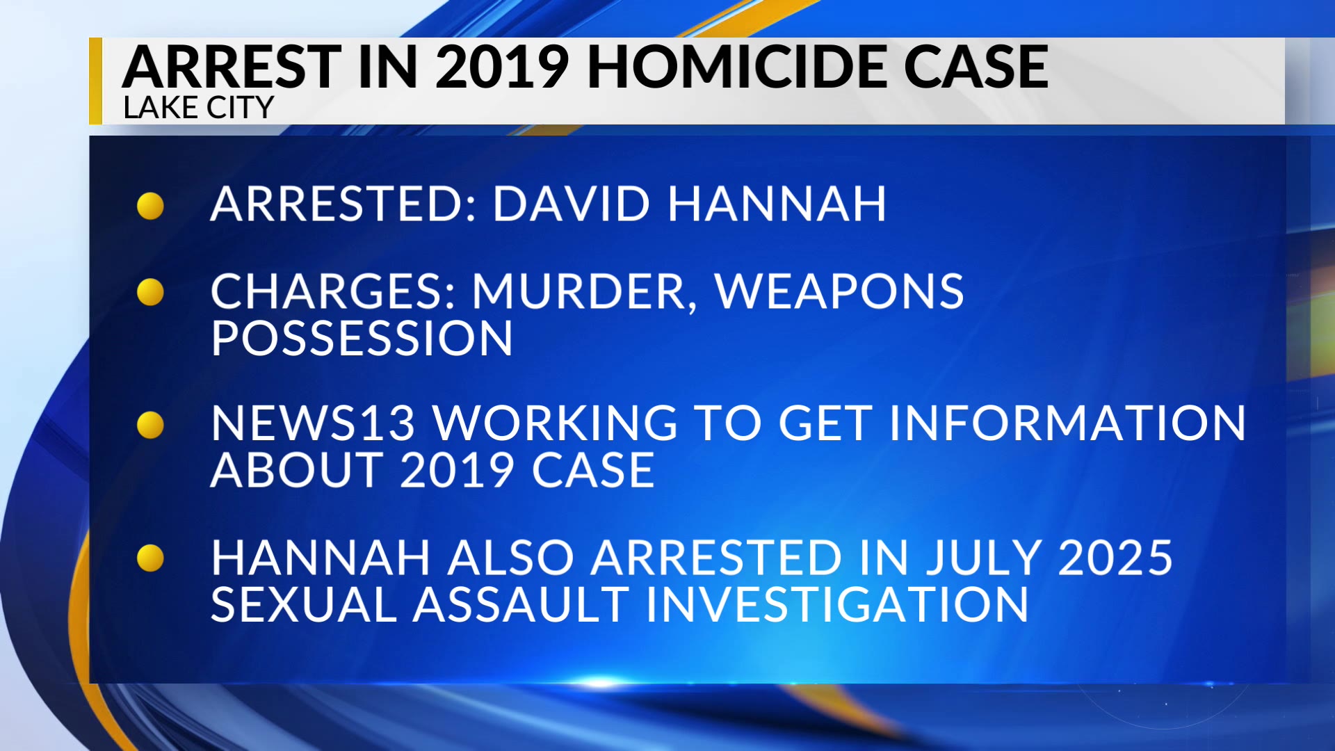 Lake City man arrested in connection with 2019 homicide, chief says – WBTW