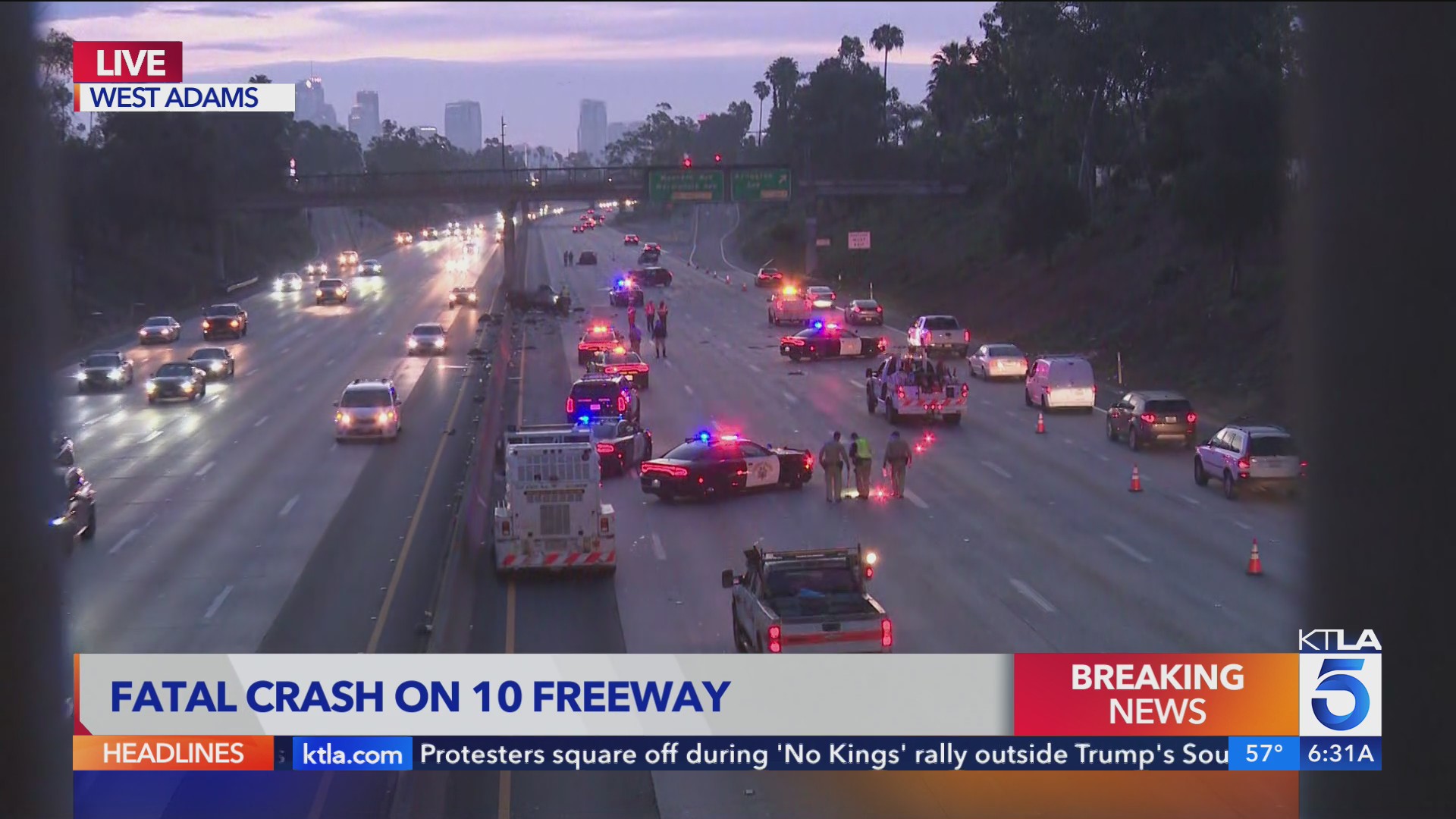 5-vehicle crash on 10 Freeway leaves at least 1 dead – KTLA