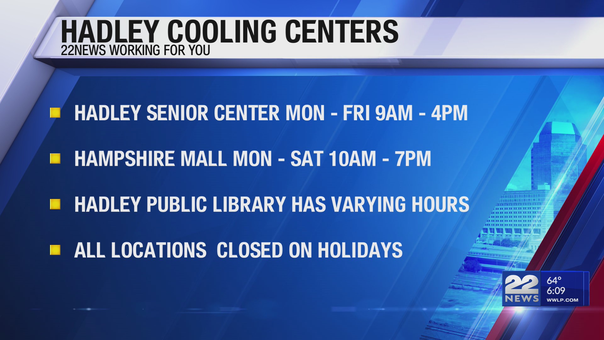 List of cooling centers to beat the heat in Hadley – WWLP