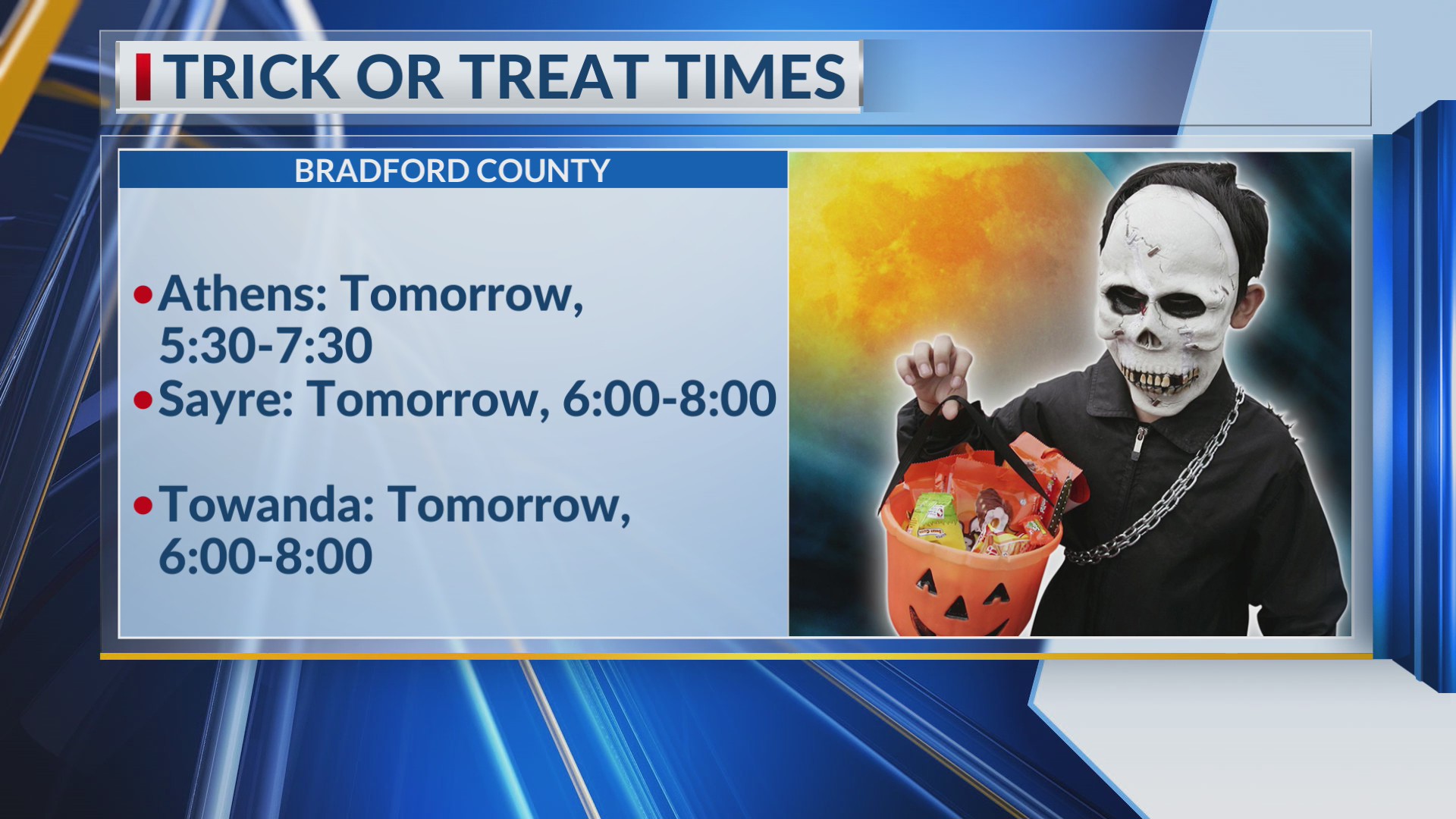 Trick-or-Treat times throughout the Twin Tiers