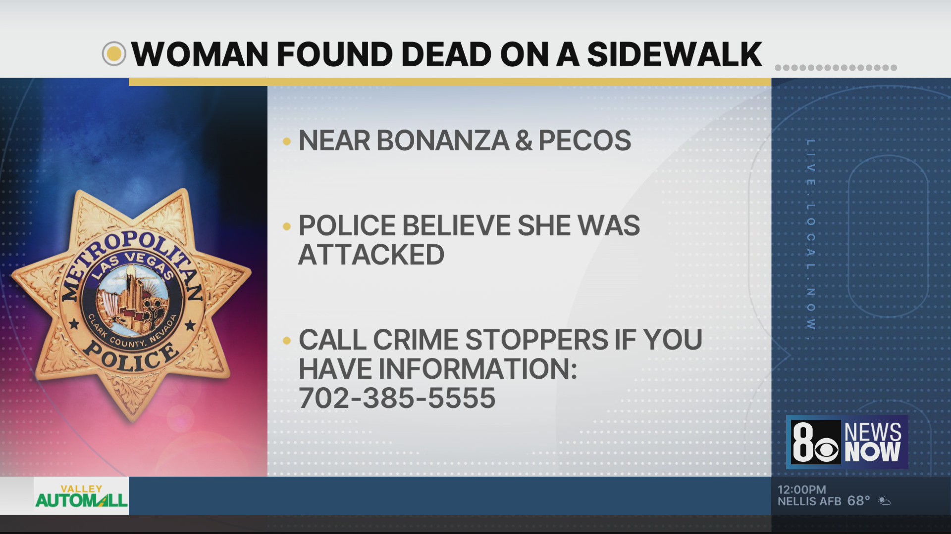 Las Vegas police investigating after woman found dead on sidewalk – KLAS