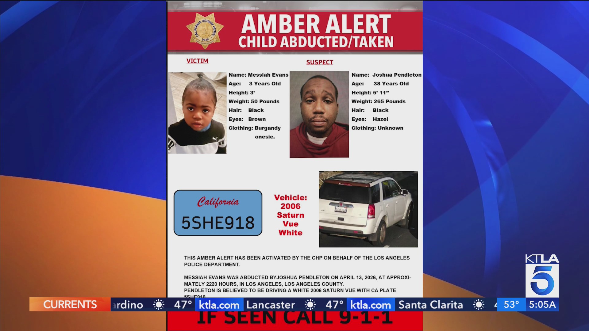 CHP issues Amber Alert after 3‑year‑old taken in Los Angeles carjacking ...