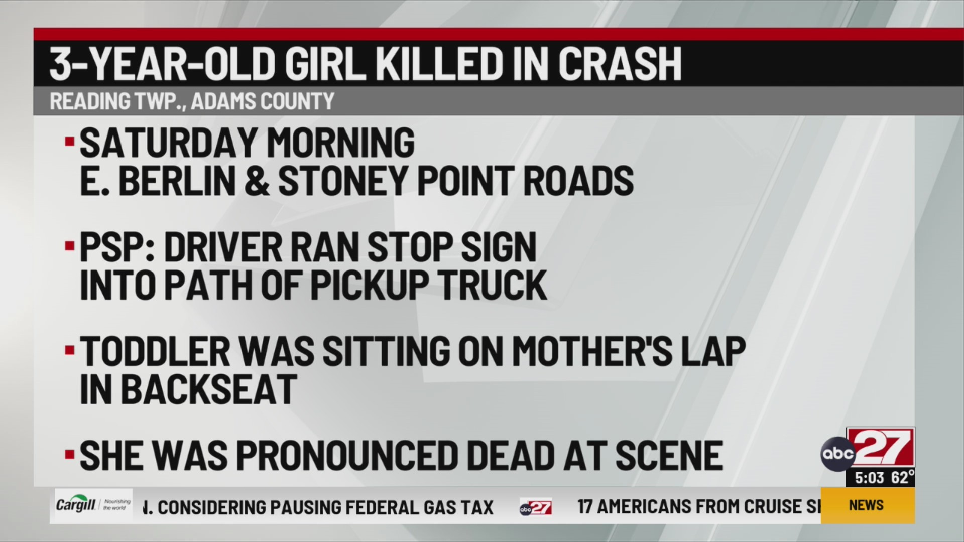 Young child dies, woman charged after weekend Adams County crash – ABC27