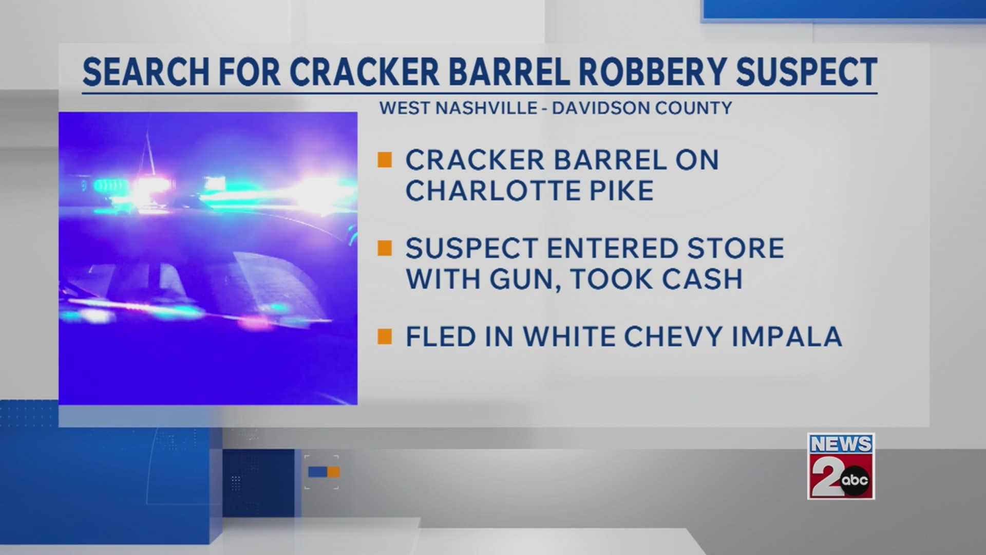 Search for Cracker Barrel robbery suspect – WKRN News 2