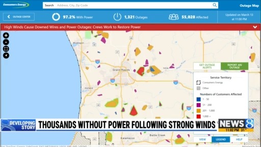 Thousands without power following strong winds – WOODTV.com