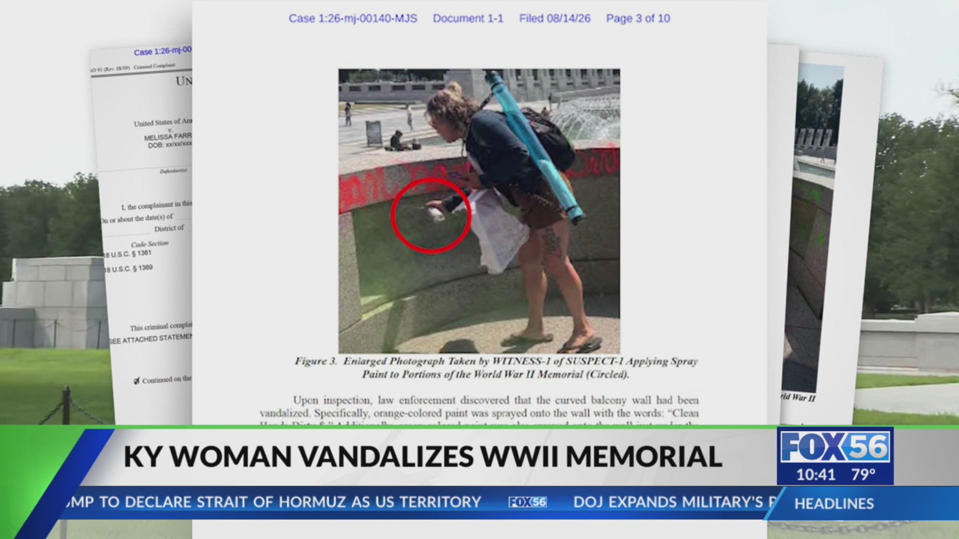 Kentucky woman Melissa Farris charged with vandalizing WWII Memorial on National Mall; faces two felonies, up to 10 years in prison