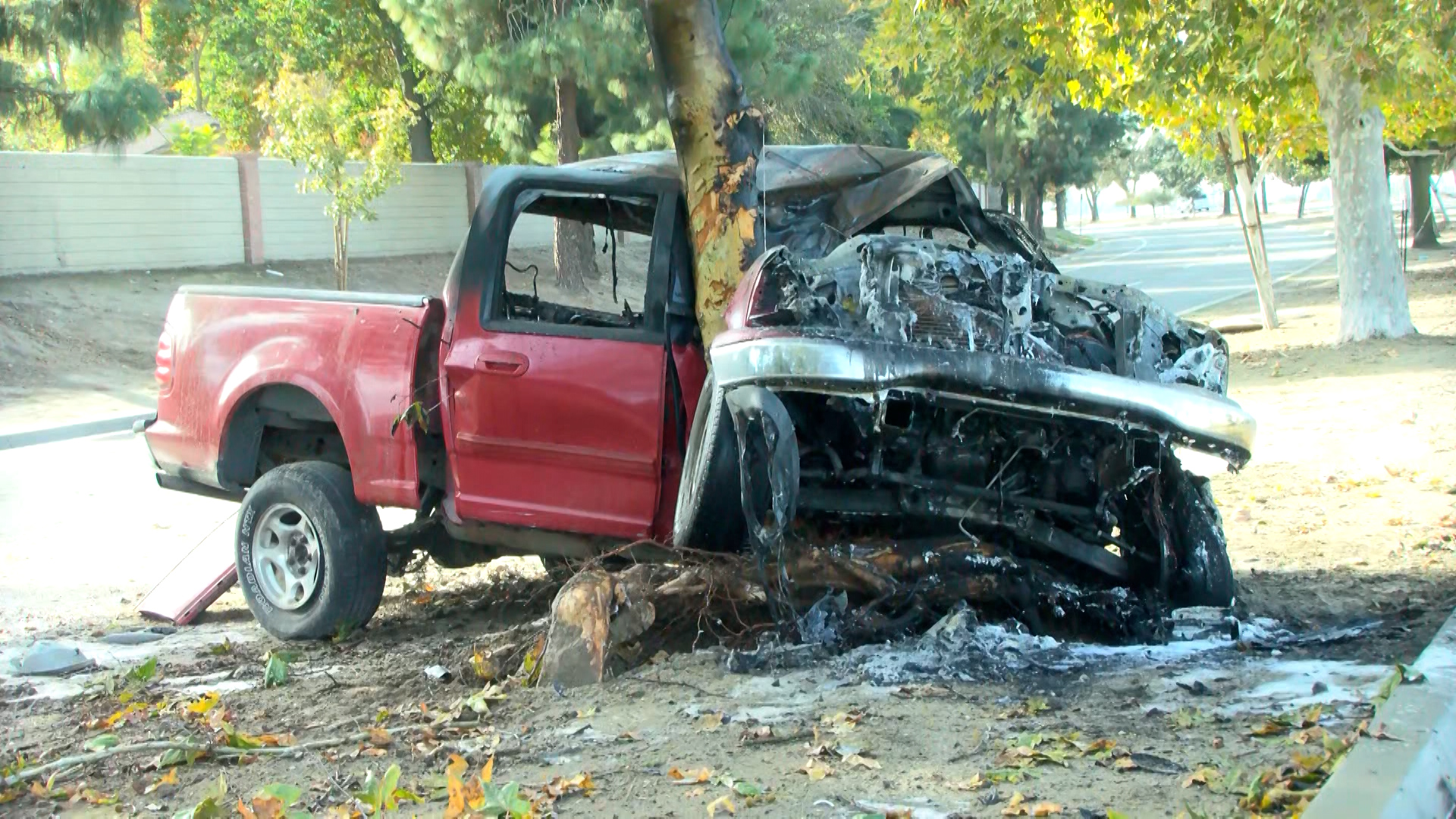 Ford truck catches fire after crash with tree in Fresno – CBS47 and ...